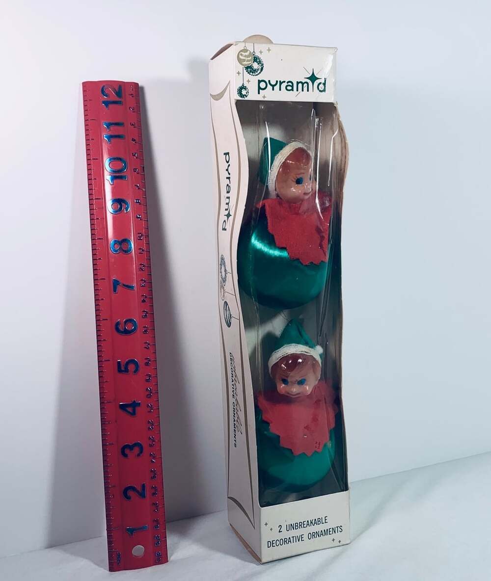 Vintage Elf Ornaments Green red balls